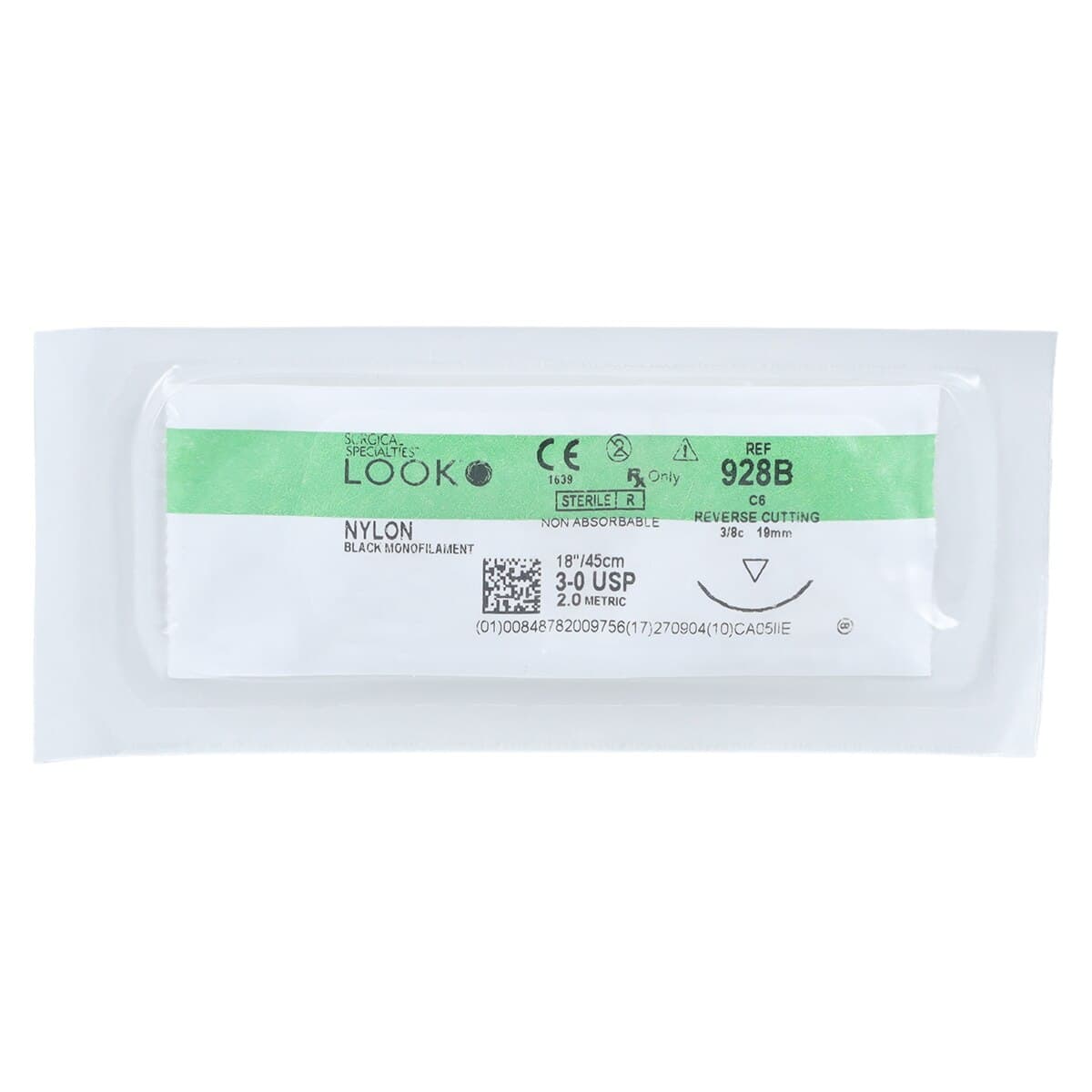 LOOK™ Sharpoint™ Nylon Monofilament Suture, 3-0, Black, 18" (45 cm), C-6 Reverse Cutting 3/8 Circle Needle, 12/Bx, 928B thumbnail 3