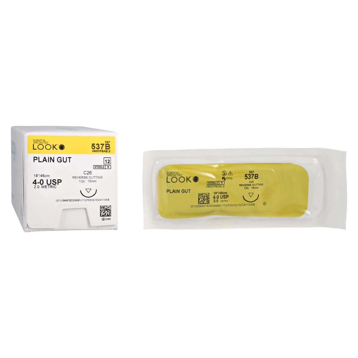 Look 537B Plain Gut Absorbable Suture, 4-0, 18" (45 cm), C-26 Reverse Cutting 1/2 Circle 15 mm Needle, 12/Box thumbnail 2