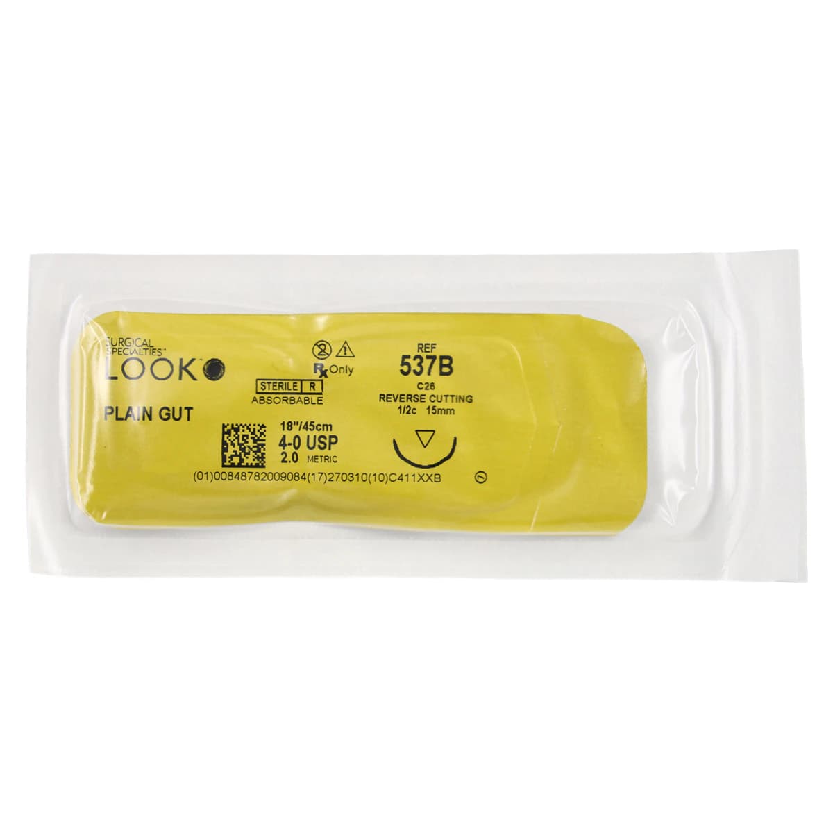 Look 537B Plain Gut Absorbable Suture, 4-0, 18" (45 cm), C-26 Reverse Cutting 1/2 Circle 15 mm Needle, 12/Box thumbnail 3