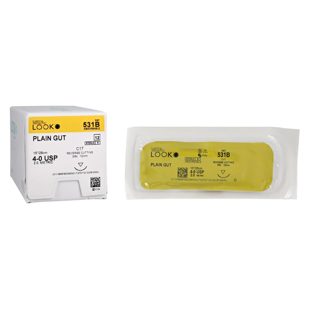 Look Plain Gut Suture, 4-0, 10" (25 cm), C-17 Reverse Cutting Needle, 12 mm 3/8 Circle, 12/Box, 531B thumbnail 2