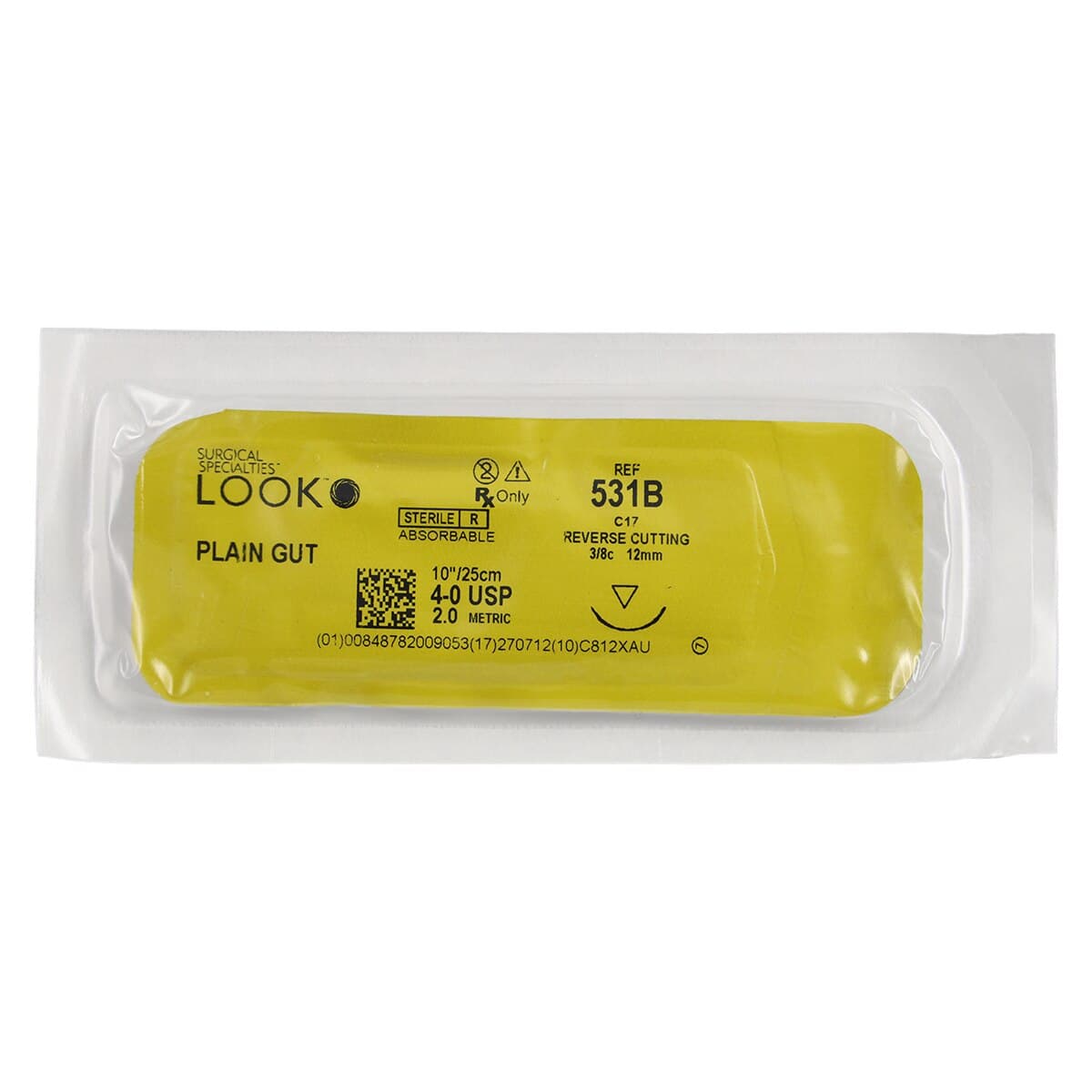 Look Plain Gut Suture, 4-0, 10" (25 cm), C-17 Reverse Cutting Needle, 12 mm 3/8 Circle, 12/Box, 531B thumbnail 3