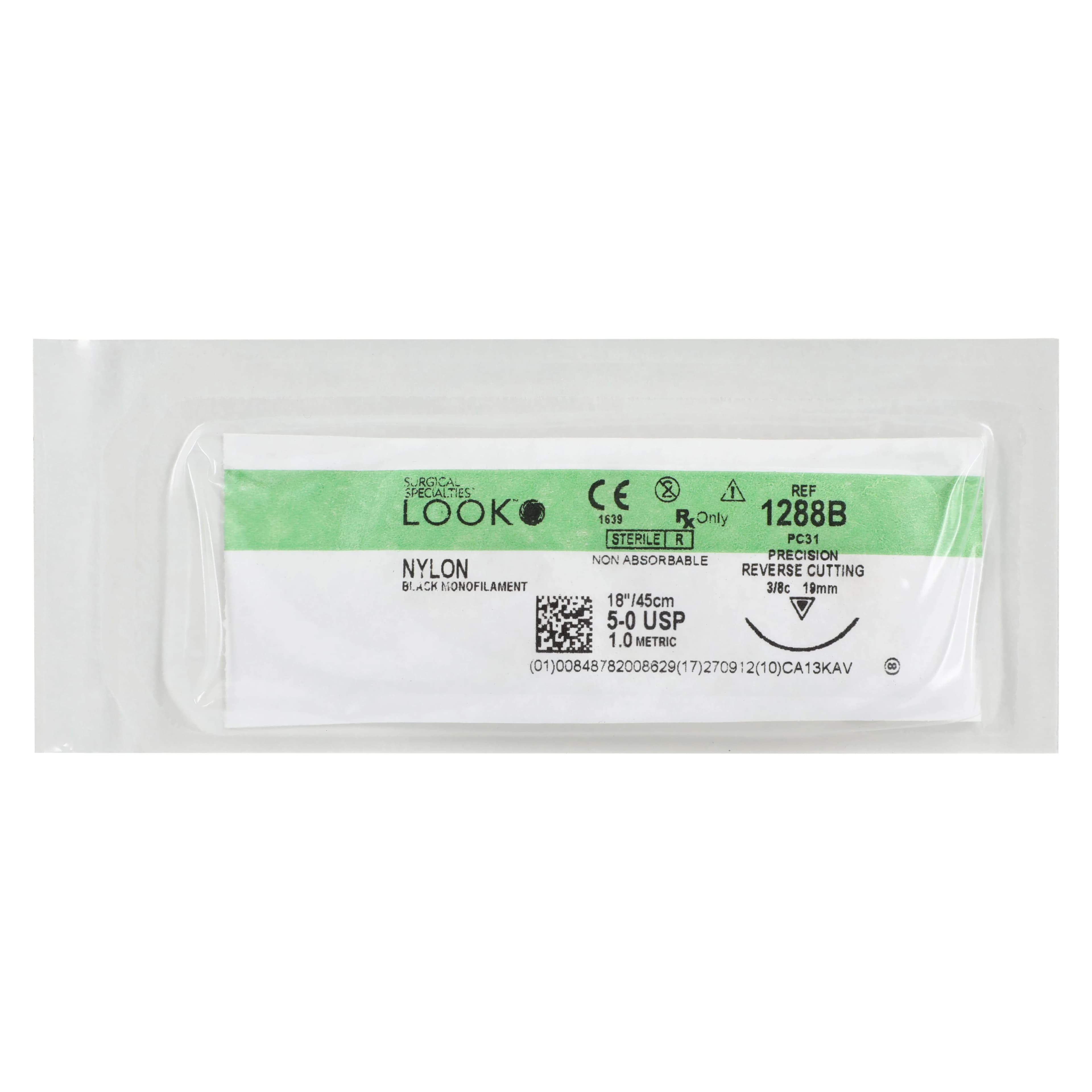 Look Nylon Black Monofilament Suture, 5/0, 18" Non-Absorbable, PC-31 Precision Reverse Cutting Needle (3/8 Circle), 12/Box thumbnail 2