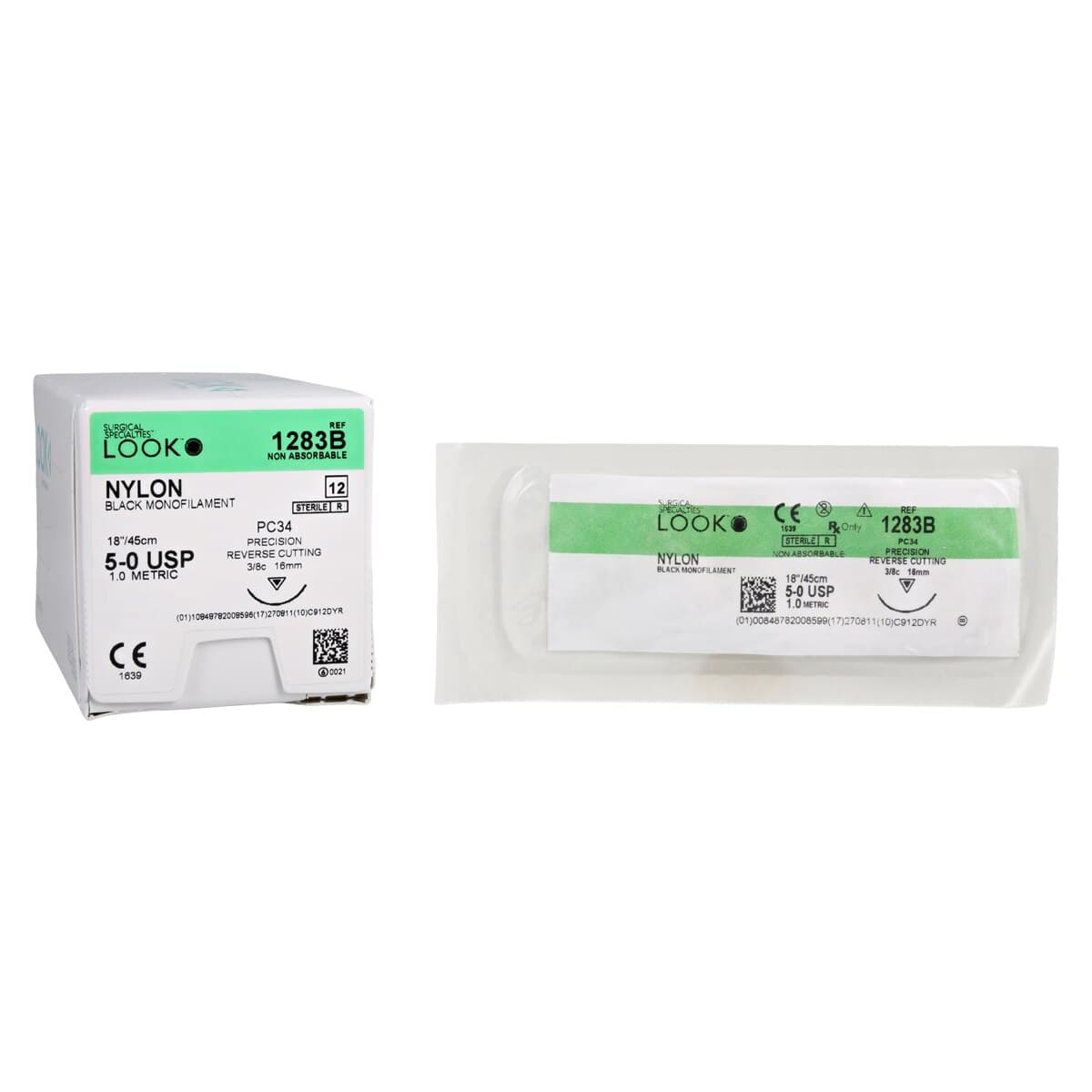 Look Nylon Suture with PC34 Needle (PRC), Black Monofilament, 5-0, 18"/45 cm, 12/Pk, 1283B thumbnail 2