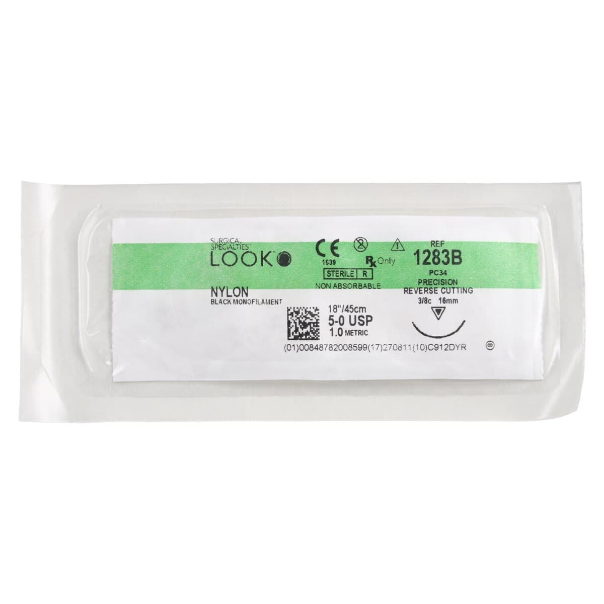 Look Nylon Suture with PC34 Needle (PRC), Black Monofilament, 5-0, 18"/45 cm, 12/Pk, 1283B thumbnail 3