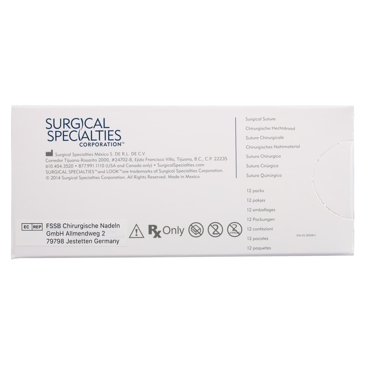 Surgical Specialties Look Nylon Monofilament 5-0 Black Suture, 8" (20cm), C-3 Needle, 3/8 Circle, 13mm, Precision Reverse Cutting, 12/Box, 1284B thumbnail 4