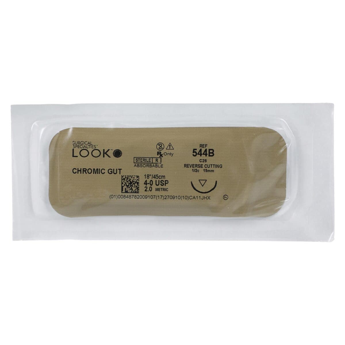 Look/Sharpoint Chromic Gut Suture, 4-0, 18" (45 cm), C-26 Reverse Cutting Needle, 1/2 Circle, 12/Pk, 544B thumbnail 3