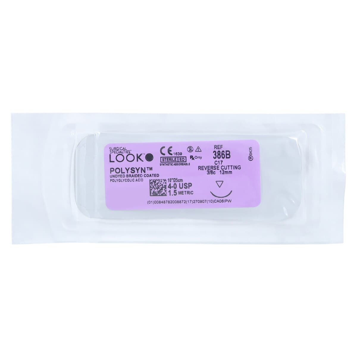 Look PolySyn PGA Absorbable Braided Suture, Undyed, 4-0, 10 in (25 cm), C-17 Reverse Cutting 12 mm 3/8 Circle Needle, 12/Box, 386B thumbnail 3