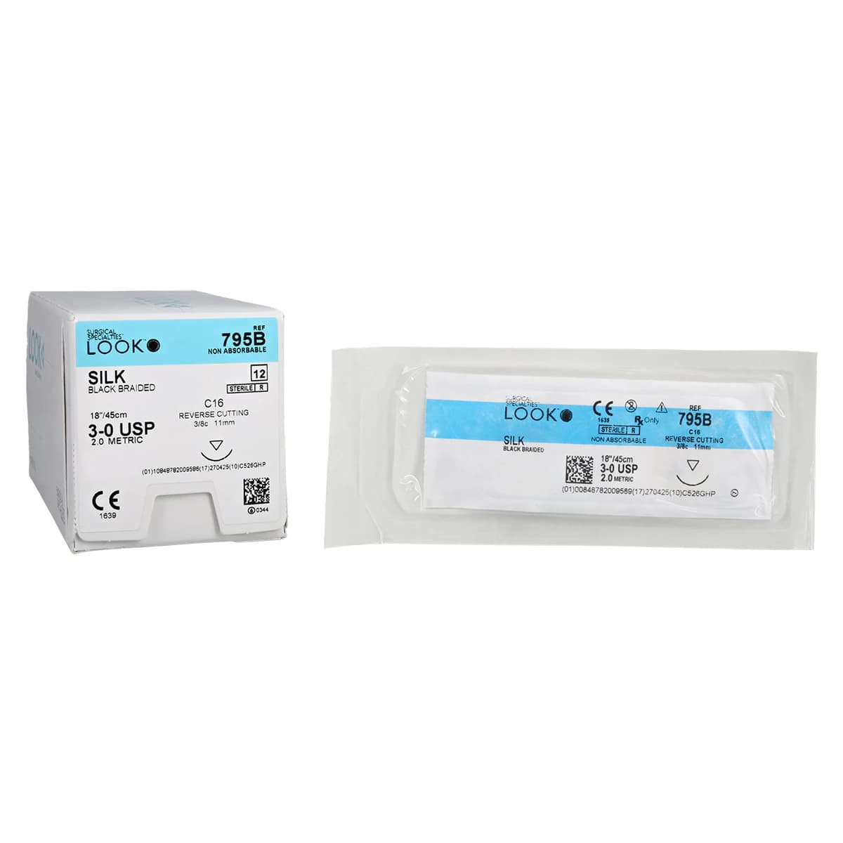 LOOK™ Sharpoint™ Silk Black Braided Non-Absorbable Suture, 3-0, 18" (45 cm), C-16 Reverse Cutting 3/8 Circle Needle, 12/Box, #795B thumbnail 2