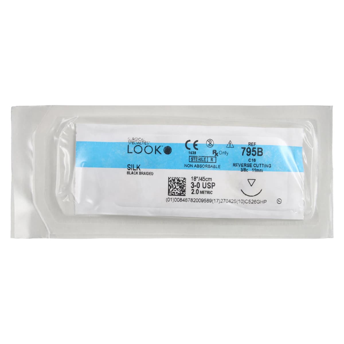 LOOK™ Sharpoint™ Silk Black Braided Non-Absorbable Suture, 3-0, 18" (45 cm), C-16 Reverse Cutting 3/8 Circle Needle, 12/Box, #795B thumbnail 3
