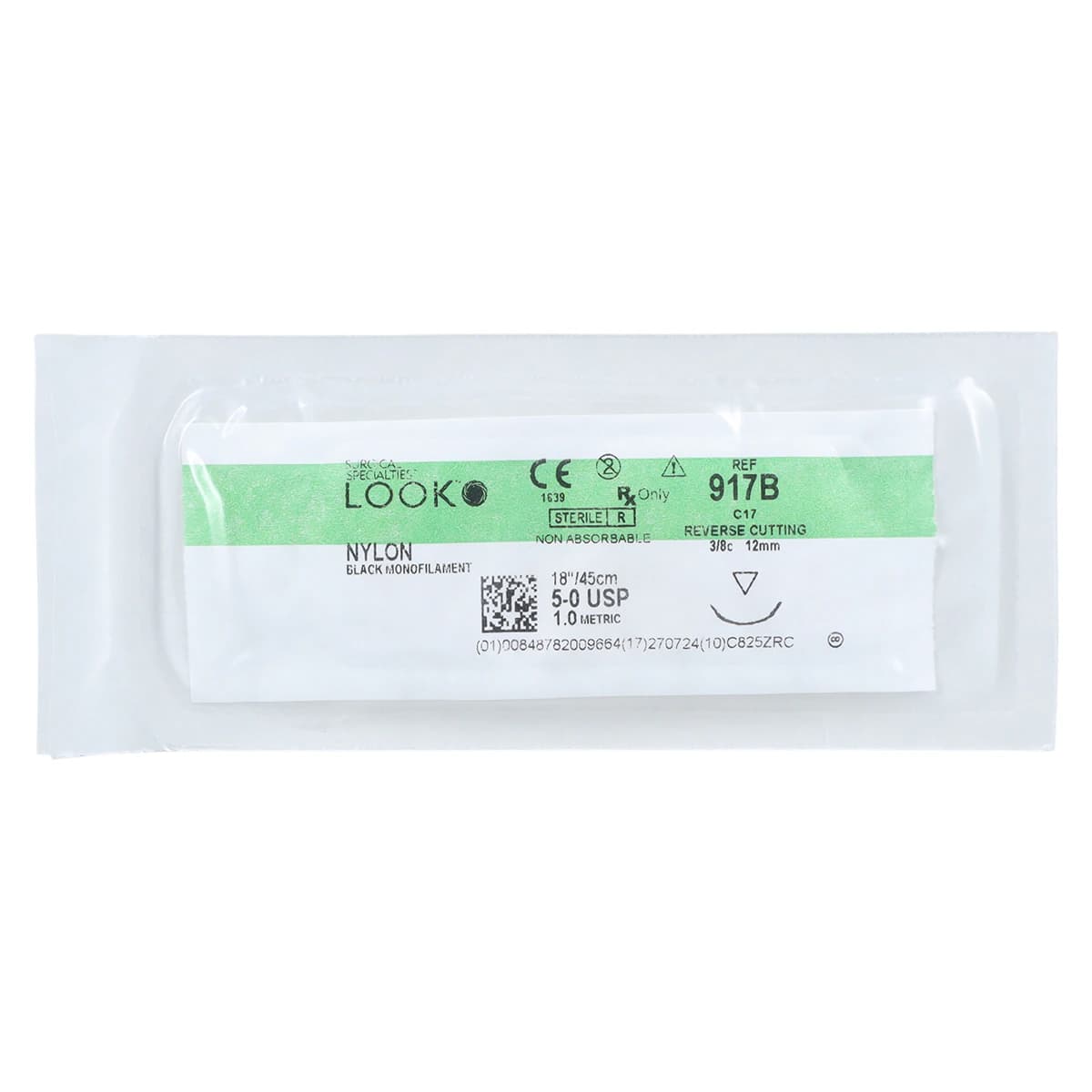 LOOK™ Sharpoint™ Sutures 5-0 Nylon Monofilament C-17 3/8 Circle Reverse Cutting Black 18 Inch 12/Box thumbnail 3