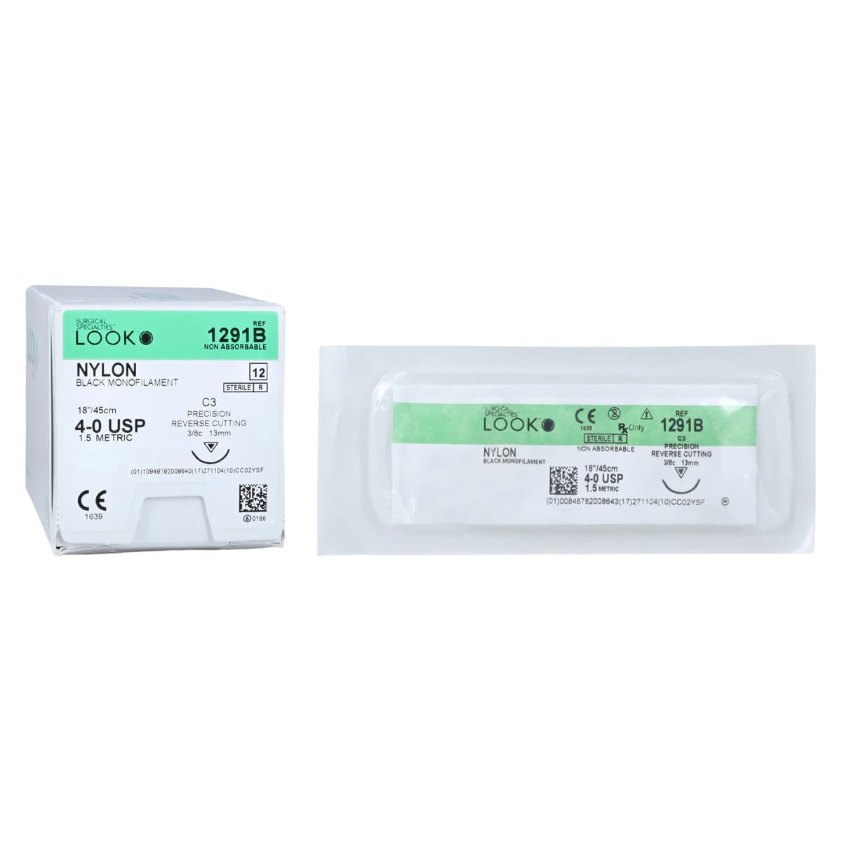 Look 1291B Nylon Black Monofilament Non-Absorbable Suture, 4-0, 18" (45cm), Precision Reverse Cutting C-3 Needle (3/8 Circle, 13mm), Box of 12 thumbnail 2