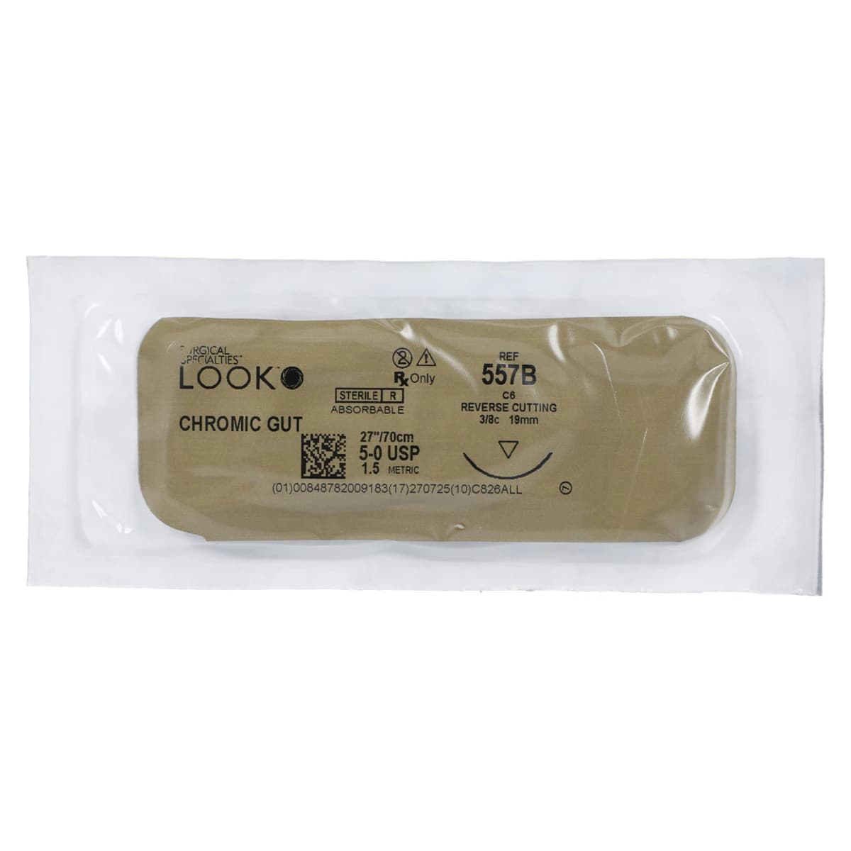 Look Chromic Gut Suture, 5-0, 27" (70 cm), C6 Reverse Cutting Needle, 3/8 Circle, 18 mm, 12/Pk, 557B thumbnail 3
