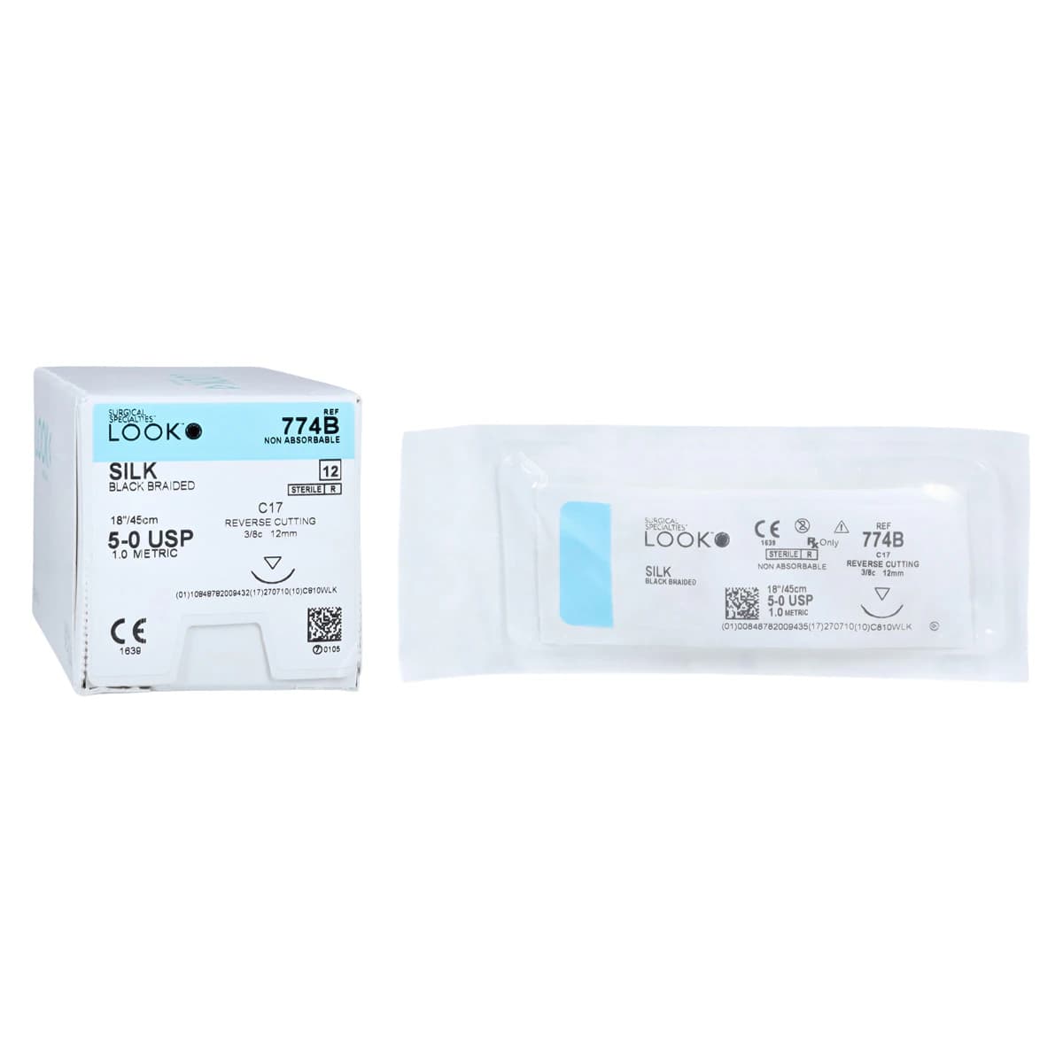 LOOK™ Sharpoint™ Silk Black Braided Non-Absorbable Suture, 5-0, 18", C-17 Reverse Cutting 3/8 Circle Needle, 12/Box, 774B thumbnail 2