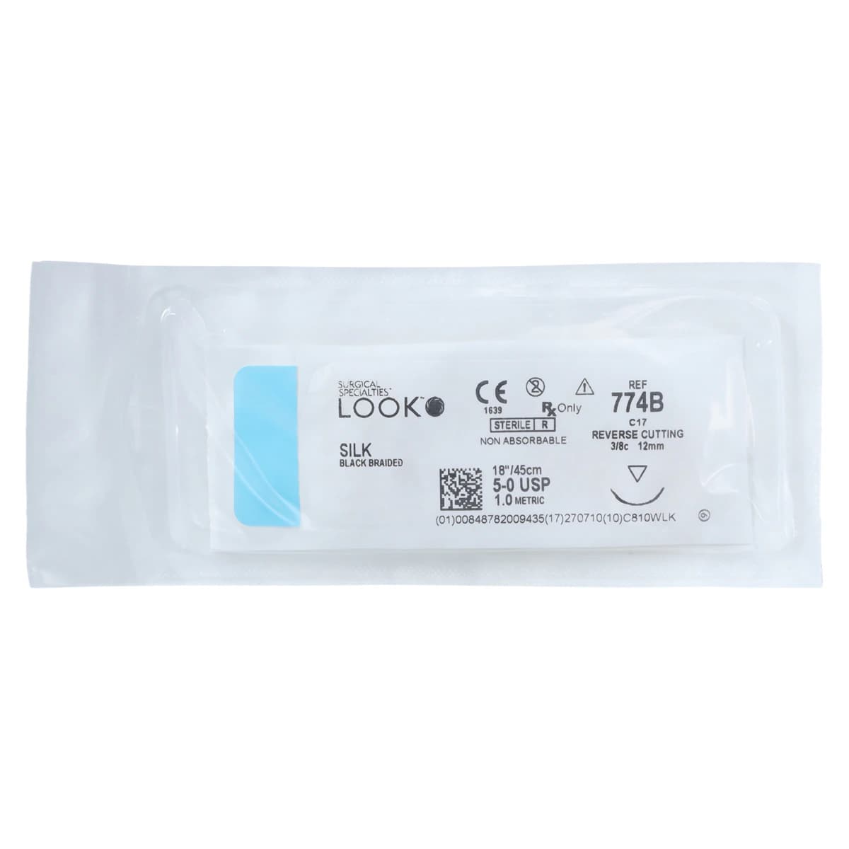 LOOK™ Sharpoint™ Silk Black Braided Non-Absorbable Suture, 5-0, 18", C-17 Reverse Cutting 3/8 Circle Needle, 12/Box, 774B thumbnail 3