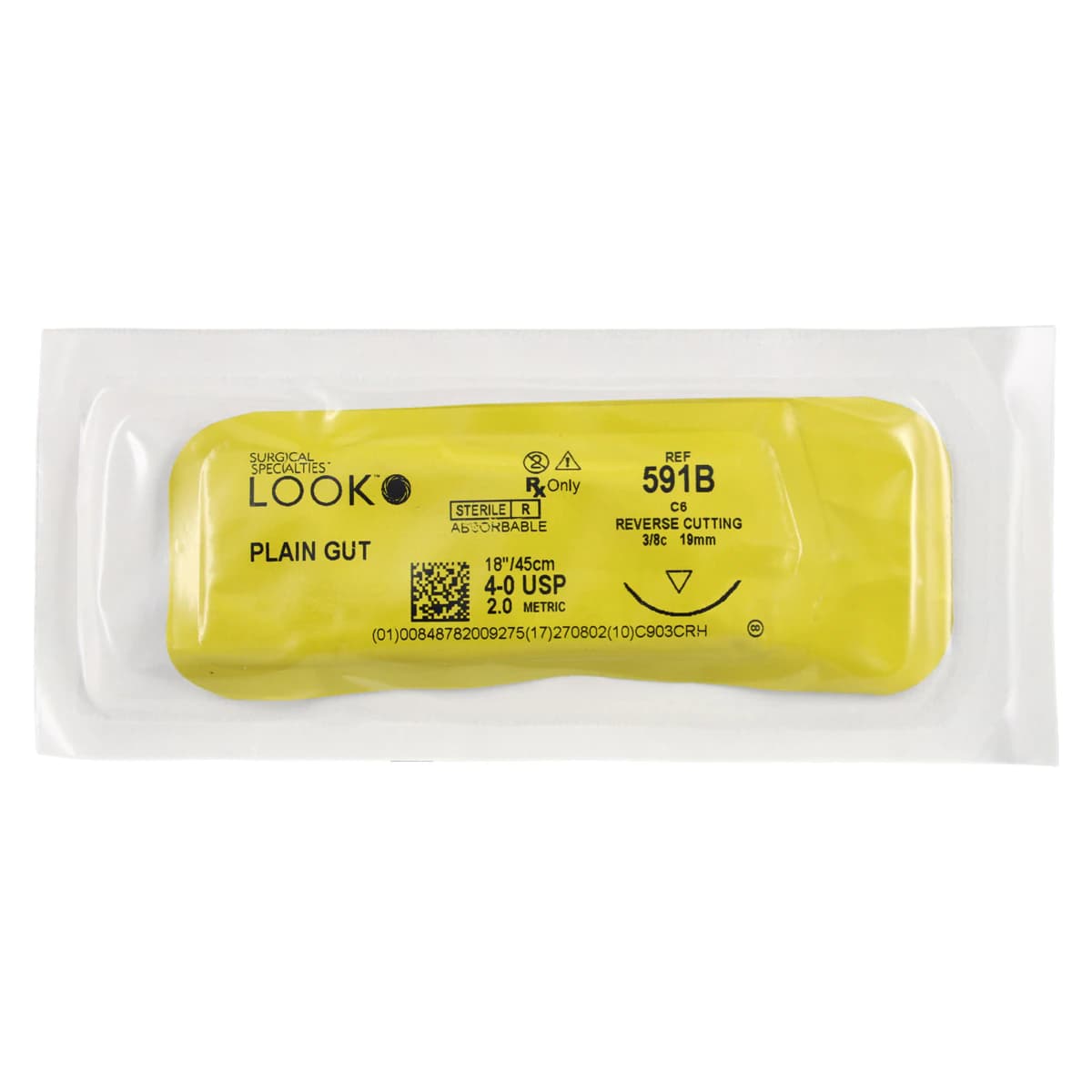Look 591B Plain Gut Absorbable Suture, 4-0, 18" (45 cm), C-6 Reverse Cutting 3/8 Circle Needle, 12/Box thumbnail 3