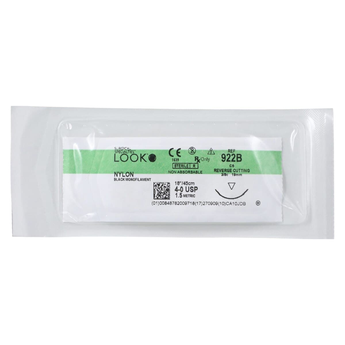 Look 922B Nylon Suture, 4-0, Black Monofilament, 18" (45 cm), C-6 Reverse Cutting Needle (3/8 Circle, 19mm), 12/Box thumbnail 3