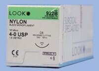 Look 922B Nylon Suture, 4-0, Black Monofilament, 18" (45 cm), C-6 Reverse Cutting Needle (3/8 Circle, 19mm), 12/Box thumbnail 2