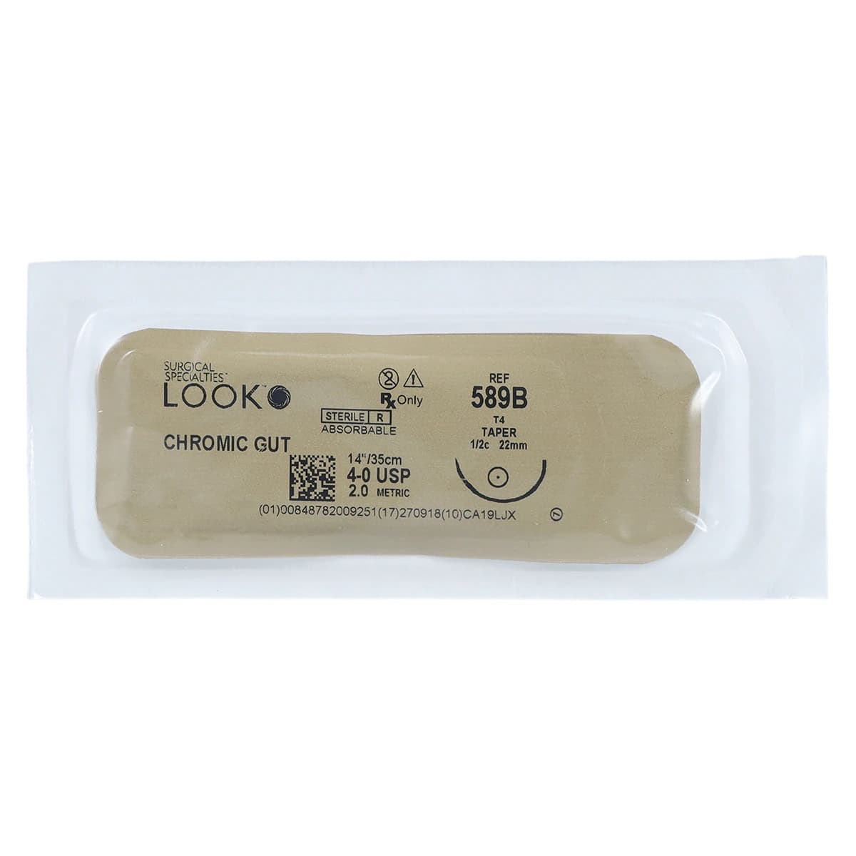 Look Chromic Gut Absorbable Suture, 4-0, 14"/35 cm, T4 Taper Point Needle, 1/2 Circle, 22mm, 12/Pk, 589B thumbnail 3