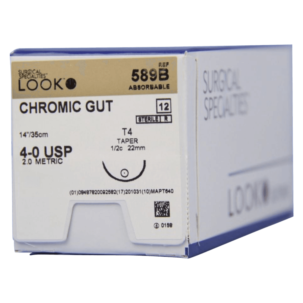 Look Chromic Gut Absorbable Suture, 4-0, 14"/35 cm, T4 Taper Point Needle, 1/2 Circle, 22mm, 12/Pk, 589B thumbnail 2