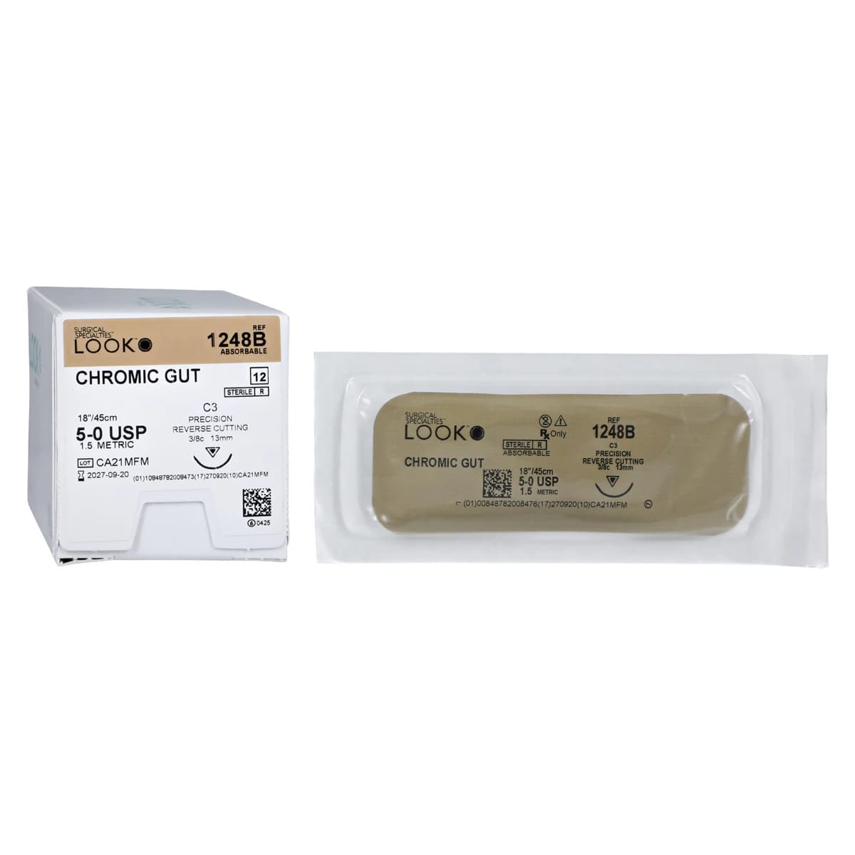 Chromic Gut Suture with C3 Needle (PRC), 3/8 Circle, 18"/45 cm, # 5-0, 12/Pk, 1248B - Chromic Gut Suture with C3 Needle (PRC), 3/8 Circle, 18"/45 cm, # 5-0, 12/Pk, 1248B - Image 1