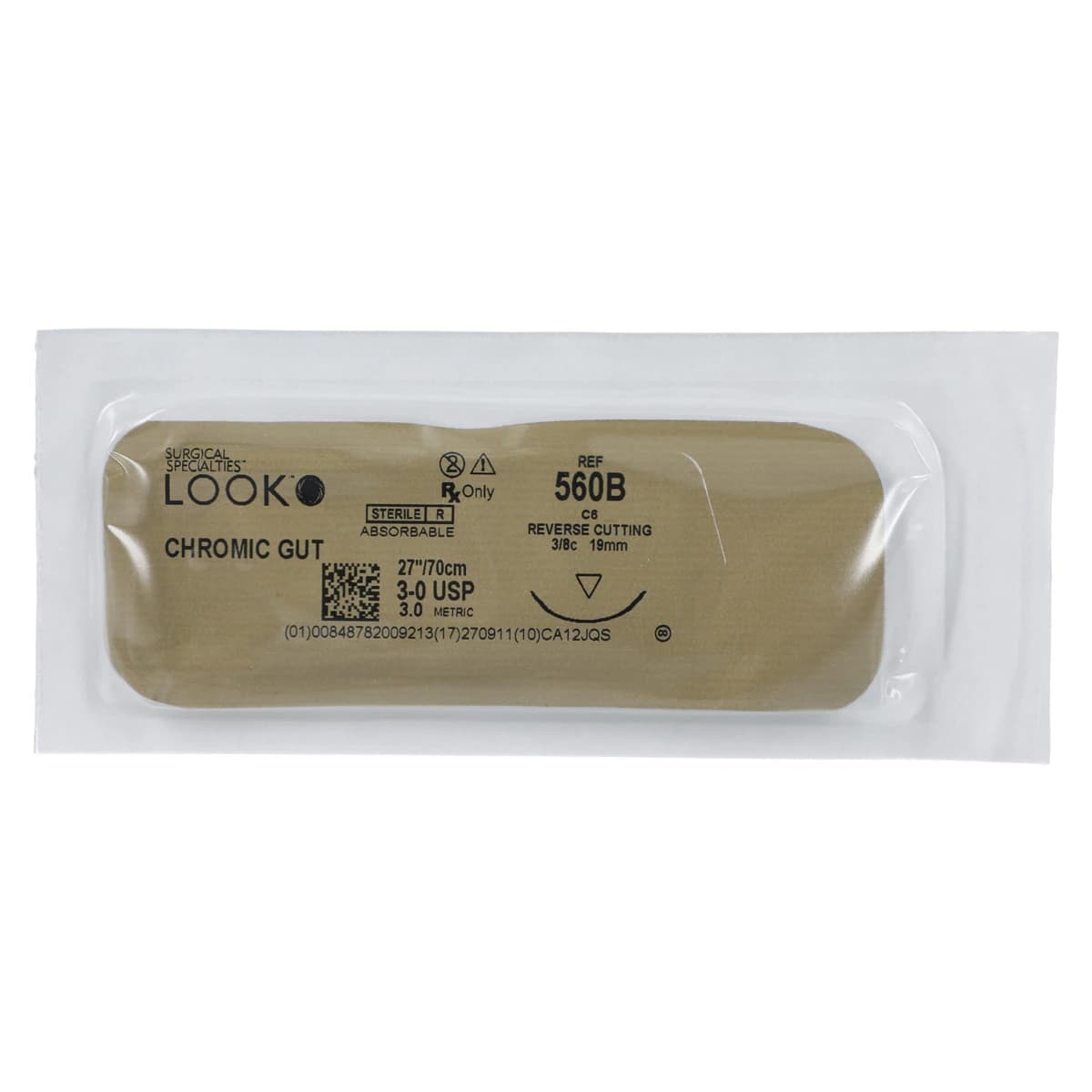 Look 560B Chromic Gut Suture, 3-0, 27" (70 cm), C-6 Reverse Cutting Needle, 3/8 Circle, 12/Pk thumbnail 3