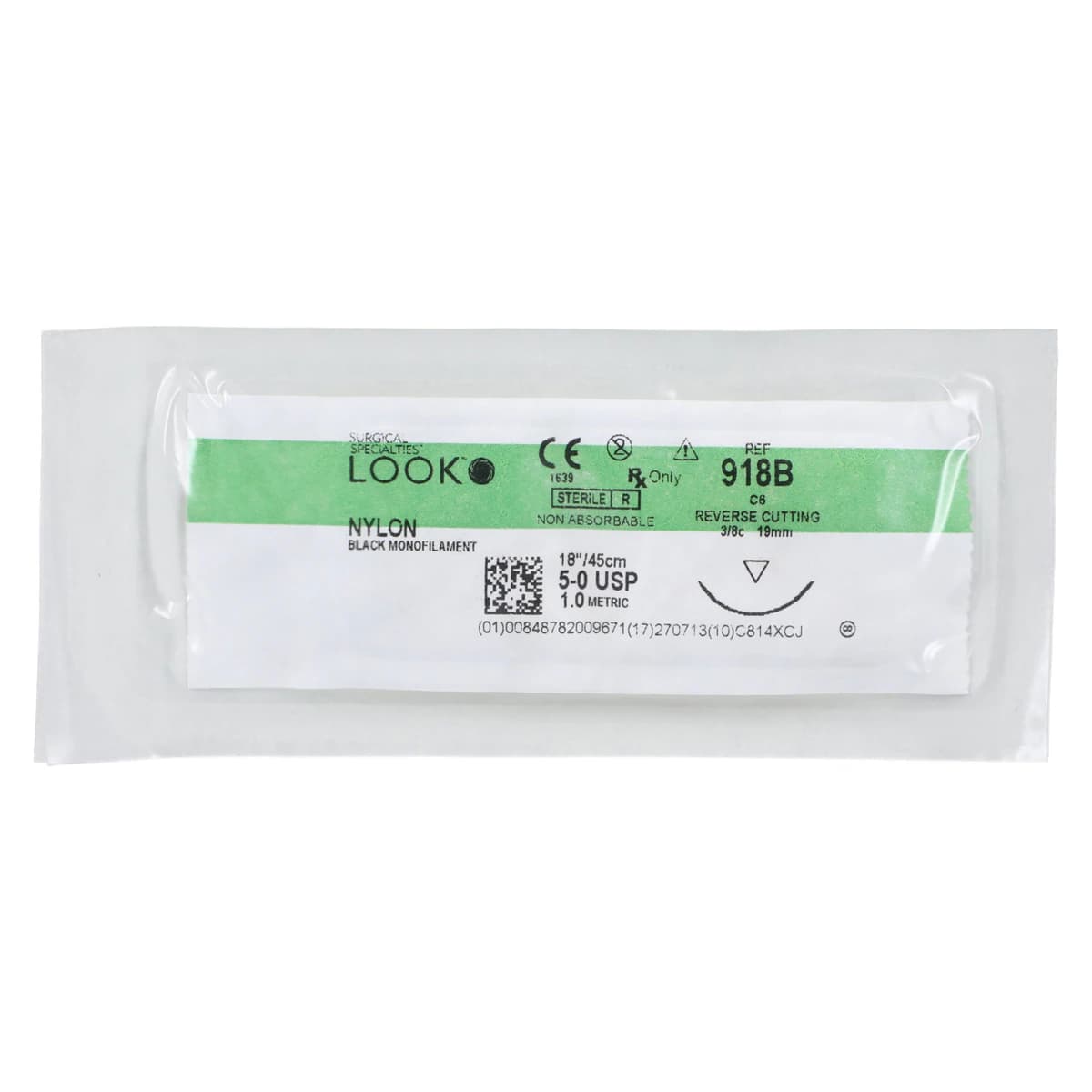 Look 918B Nylon Suture with C6 Needle (RC), Black Monofilament, 5-0, 18"/45 cm, 12/Pk thumbnail 3