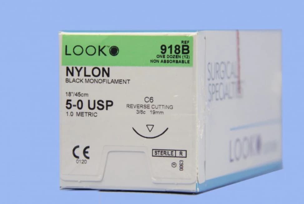 Look 918B Nylon Suture with C6 Needle (RC), Black Monofilament, 5-0, 18"/45 cm, 12/Pk thumbnail 2