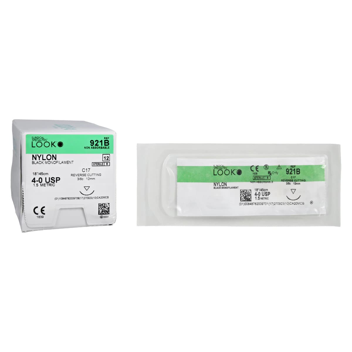 Surgical Specialties Look Suture 4/0 Nylon Black Monofilament, 18" (45cm), DS-12 Precision Reverse Cutting, 3/8 Circle Needle, 12mm, 12/Bx, C-17 thumbnail 2