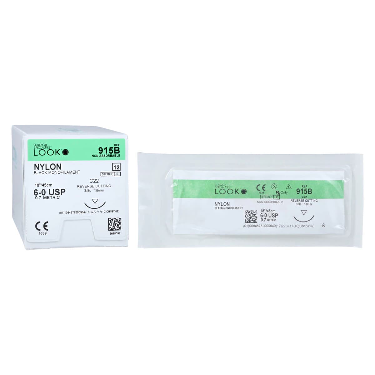 LOOK™ Sharpoint™ Nylon Monofilament Suture, 6-0, Black, 18" (45 cm), C22 Reverse Cutting 3/8 Circle Needle, 12/Bx, 915B thumbnail 2