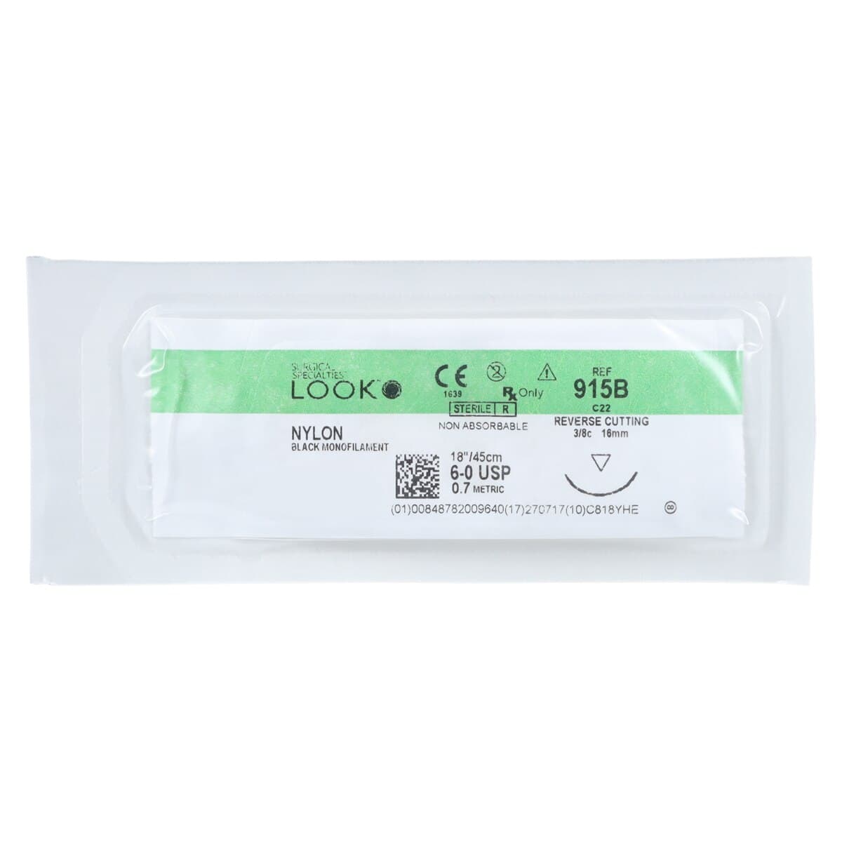 LOOK™ Sharpoint™ Nylon Monofilament Suture, 6-0, Black, 18" (45 cm), C22 Reverse Cutting 3/8 Circle Needle, 12/Bx, 915B thumbnail 3