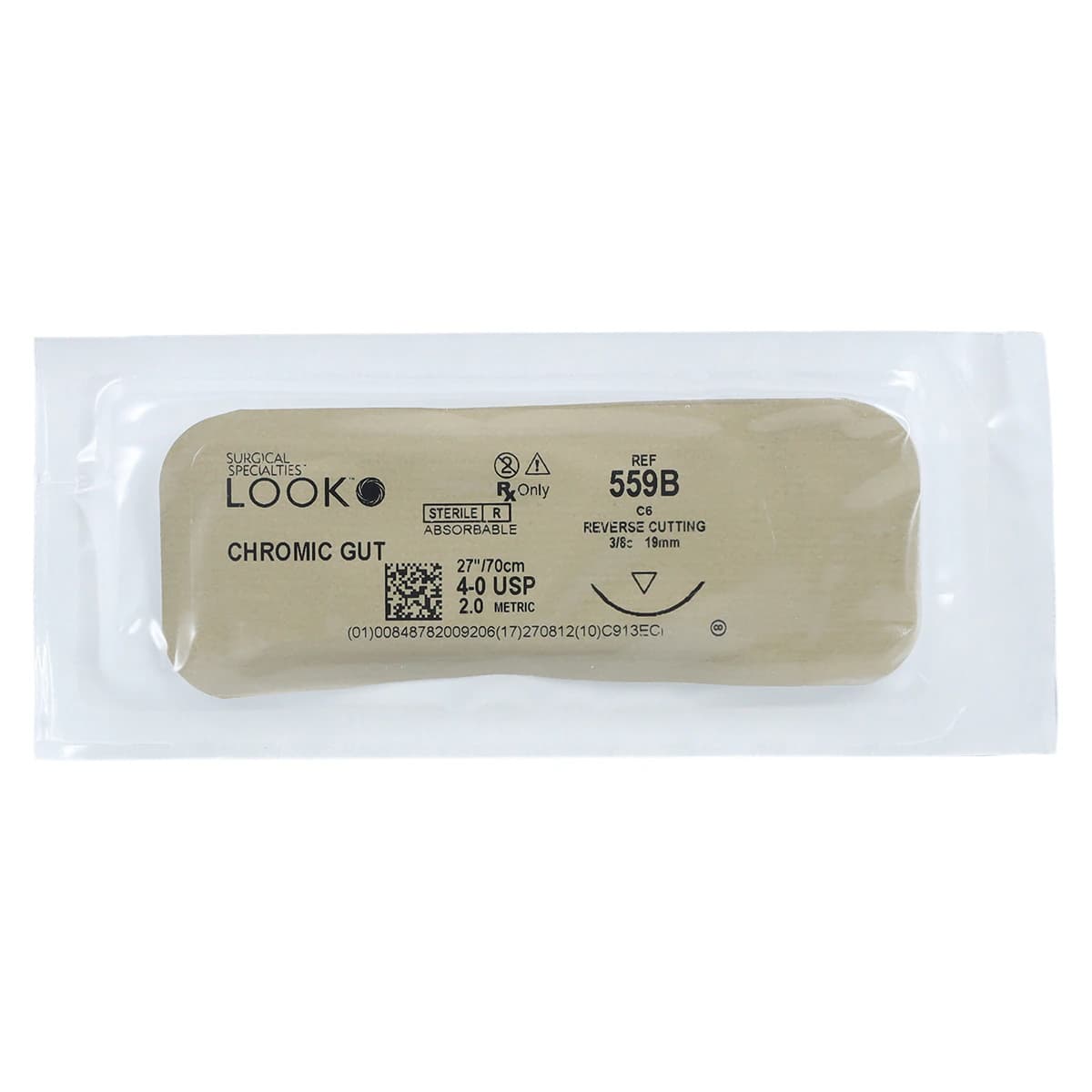Look Chromic Gut Absorbable Suture, 4-0, 27"/70 cm, C-6 Reverse Cutting Needle, 3/8 Circle, 12/Pk, 559B thumbnail 3