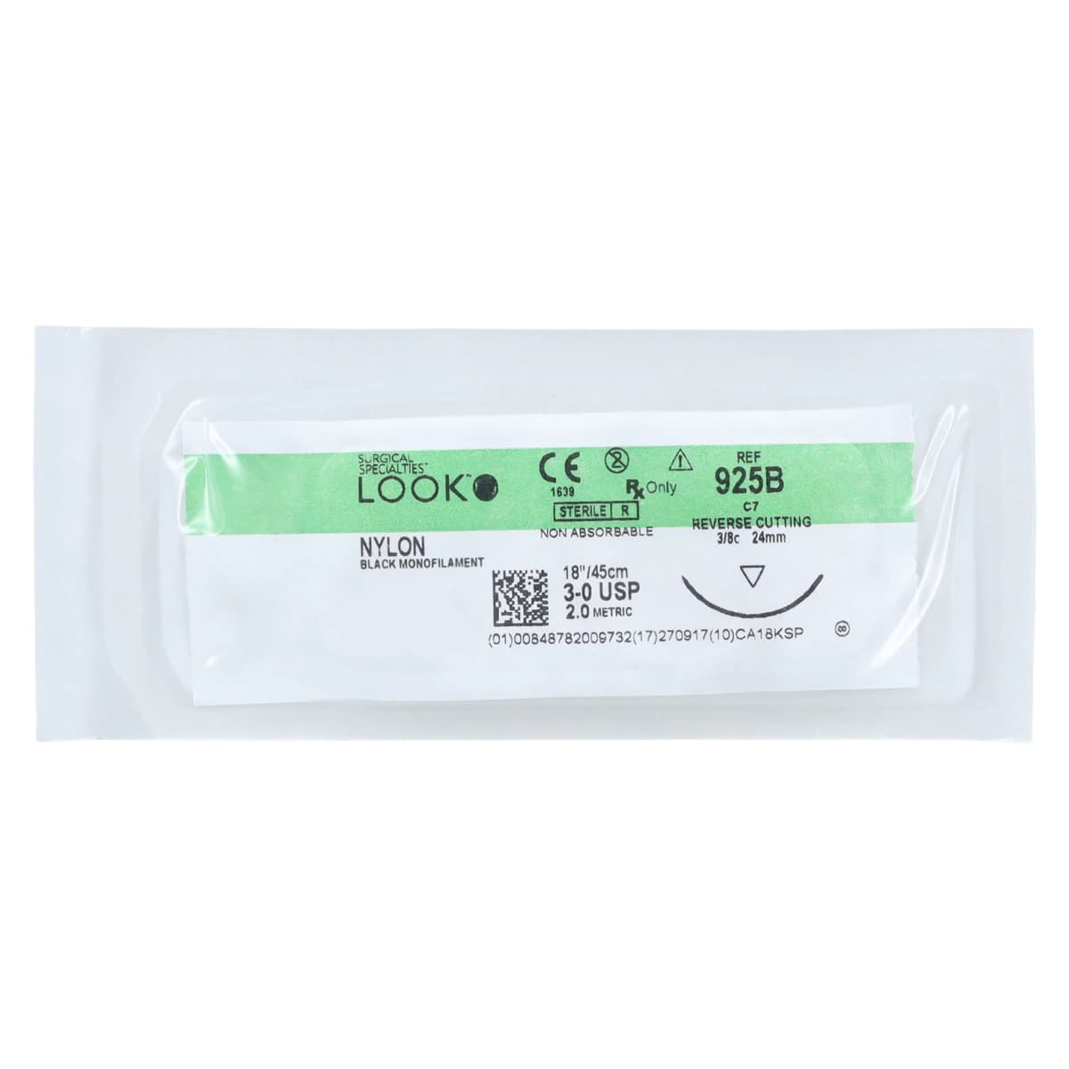 Look 925B Nylon Suture, 3-0 Black Monofilament, 18" (45 cm), C-7 Reverse Cutting Needle (24 mm, 3/8 Circle), 12/Bx thumbnail 3