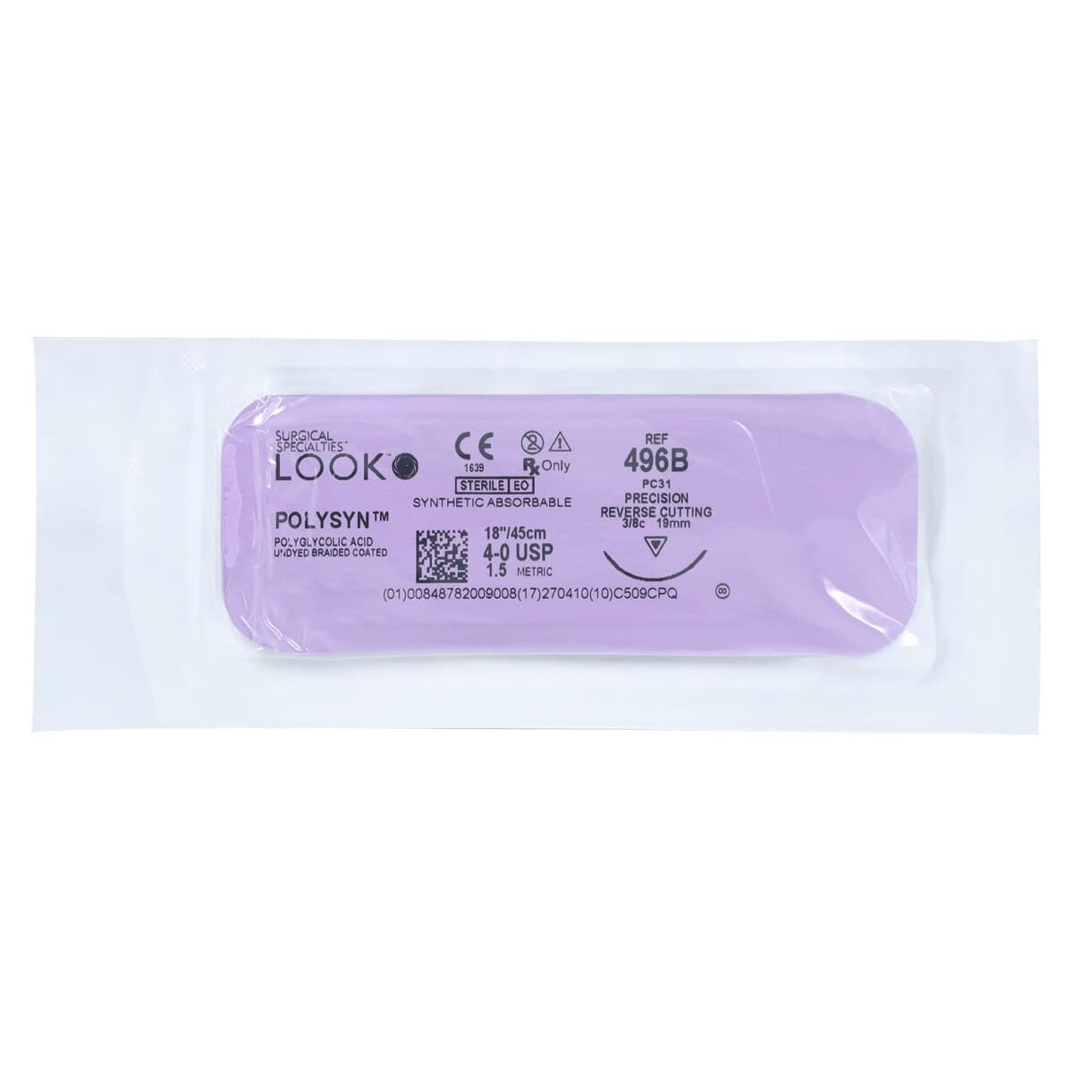 LOOK PolySyn PGA Suture, 4-0, Undyed Braided, 18" (45cm), PC-31 Precision Reverse Cutting 3/8 Circle Needle, 12/Box, 496B thumbnail 3