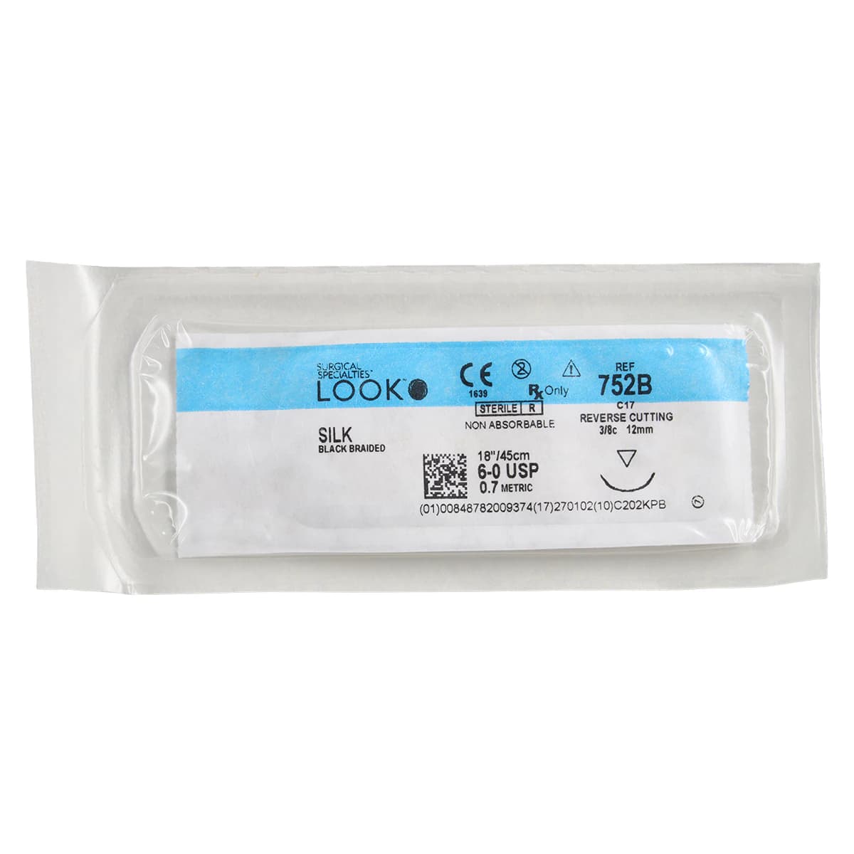 LOOK™ Sharpoint™ Silk Braided Suture, 6-0, Black, 18" (45 cm), C-17 Reverse Cutting 3/8 Circle Needle, 12/Box, 752B thumbnail 3