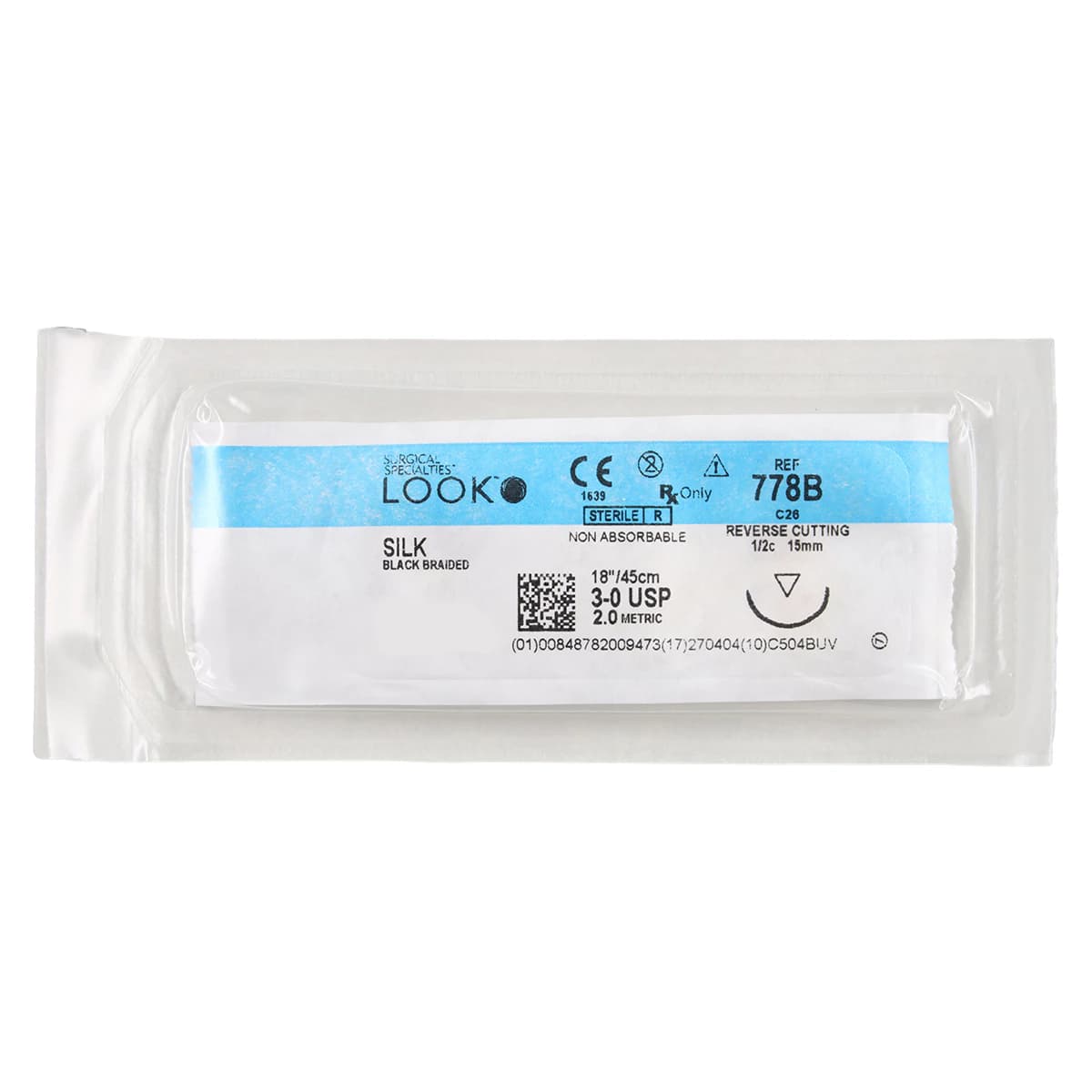 LOOK Sharpoint Silk Suture, 3-0, Black Braided, Non-Absorbable, 18" (45 cm), C-26 Reverse Cutting 1/2 Circle Needle, 12/Box, #778B thumbnail 3