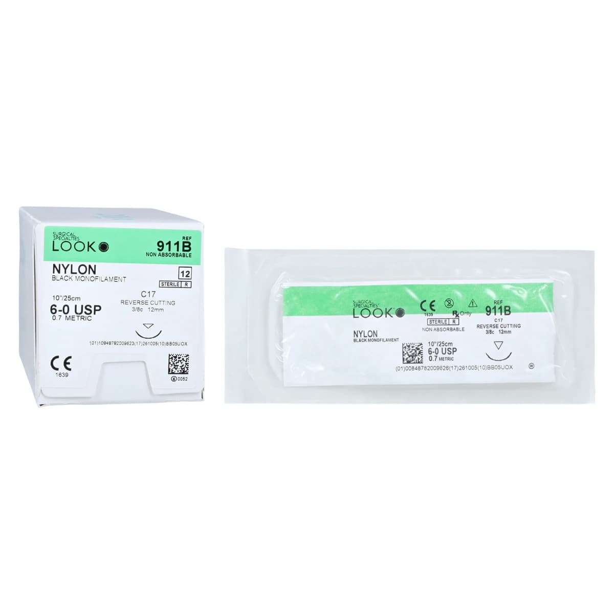 Look 911B Nylon Suture, 6-0, Black Monofilament, 10" (25 cm), C17 Reverse Cutting Needle, 12/Box thumbnail 2