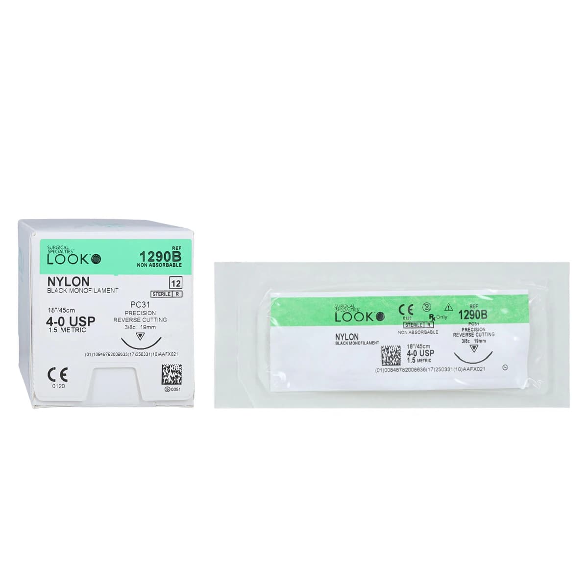 Look 4/0, 18" Nylon Black Monofilament Non-absorbable Suture with Precision Reverse Cutting PC-31 Needle, 3/8 Circle, 12/Box thumbnail 2