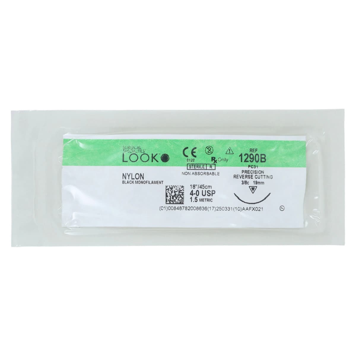 Look 4/0, 18" Nylon Black Monofilament Non-absorbable Suture with Precision Reverse Cutting PC-31 Needle, 3/8 Circle, 12/Box thumbnail 3