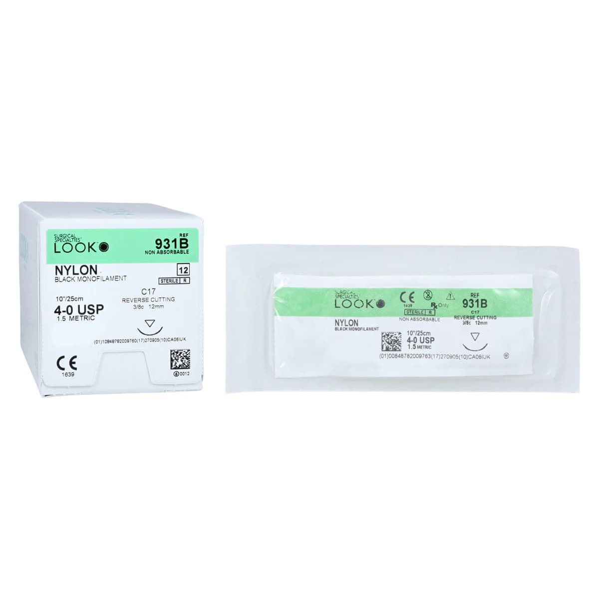 Look Nylon Suture with C17 Needle (RC), Black Monofilament, 4-0, 10"/25 cm, 12/Pk, 931B - Nylon Suture with C17 Needle (RC), Black Monofilament, 10"/25 cm, # 4-0, 12/Pk, 931B - Image 1