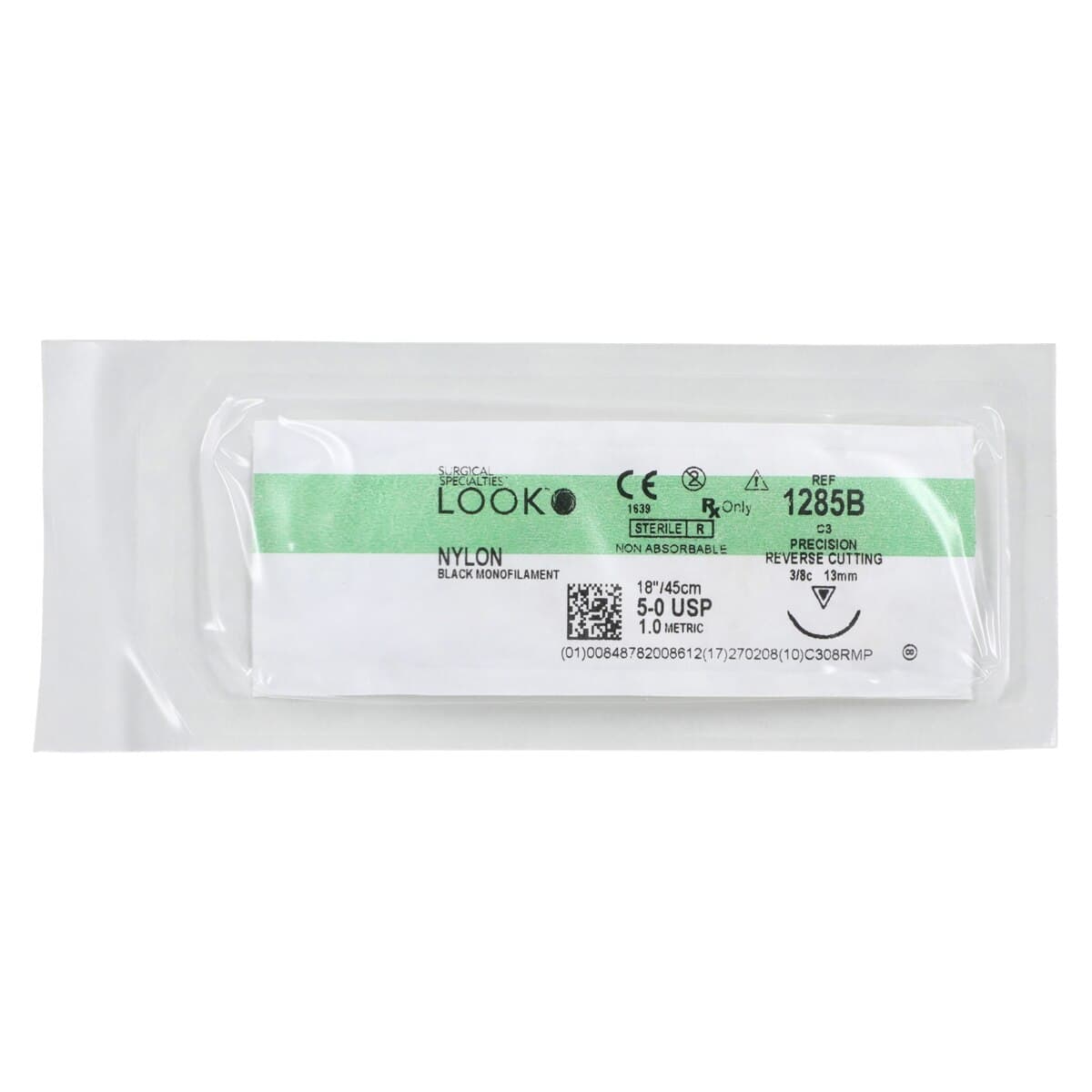 LOOK™ Sharpoint™ Nylon Monofilament Suture, 5-0, Black, 18 Inch, C-3 Precision Reverse Cutting 3/8 Circle Needle, 12/Pkg, 1285B thumbnail 3