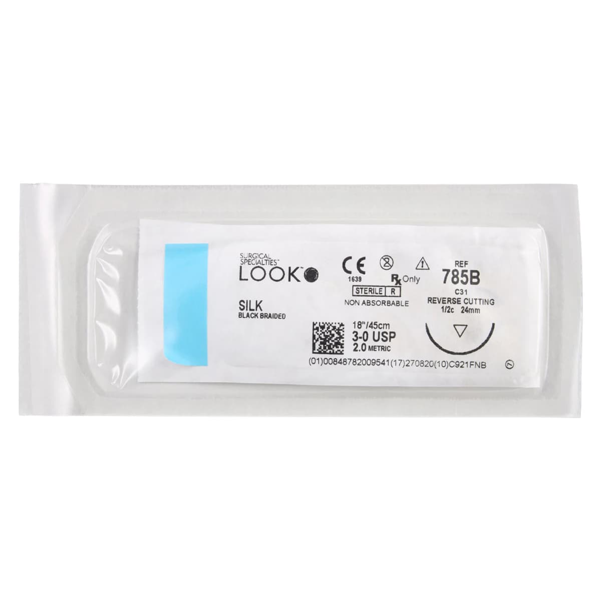Look 785B Silk Suture with C31 Reverse Cutting Needle, Black Braided, Non-Absorbable, 3-0, 18"/45 cm, 12/Pk thumbnail 3