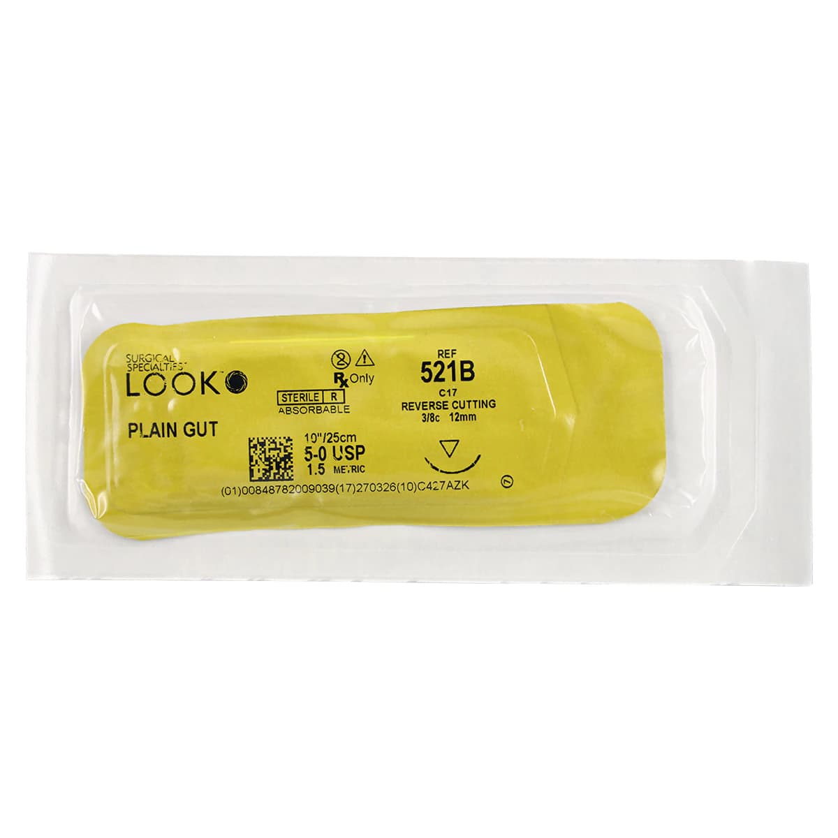 Look Suture 5/0 Plain Gut, 10" (25cm), C-17 Reverse Cutting 3/8 Circle 12mm Needle, Box of 12, 521B thumbnail 3