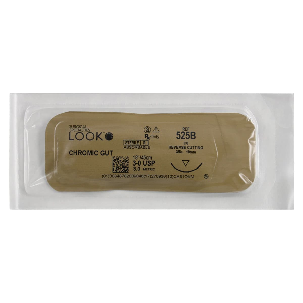 Look Chromic Gut Absorbable Suture, 3-0, 18", Reverse Cutting C-6 Needle, 3/8 Circle, 12/Box, 525B thumbnail 3