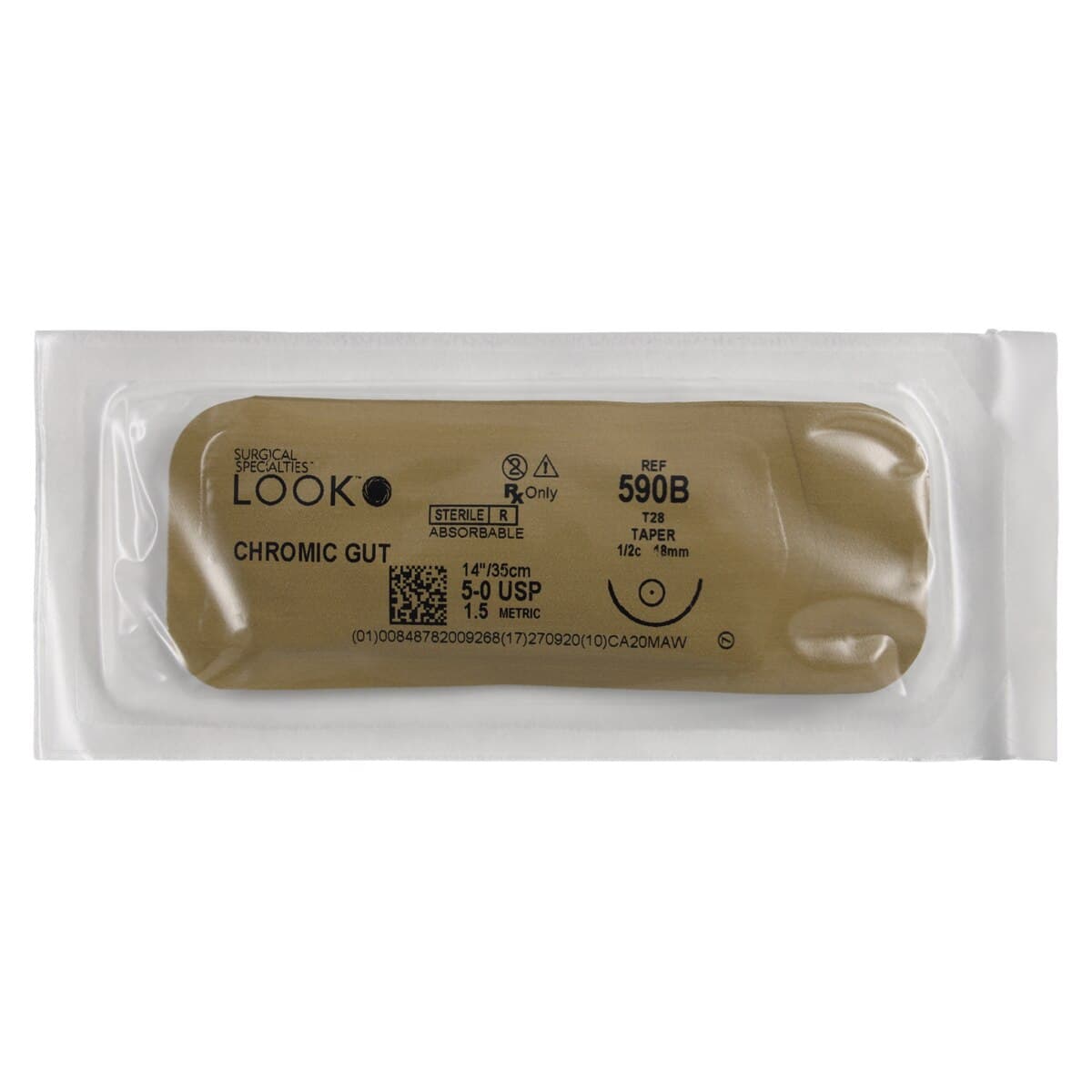 LOOK Chromic Gut Absorbable Suture, 5-0, 14"/35 cm, T28 Taper Point Needle, 1/2 Circle, Undyed, 12/Pk, 590B thumbnail 3