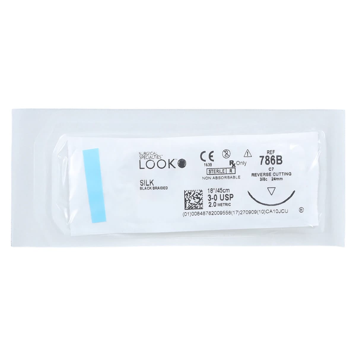 Look 786B Silk Suture with C7 Reverse Cutting Needle, Black Braided, 3-0, 18" (45 cm), 12/Pk thumbnail 3