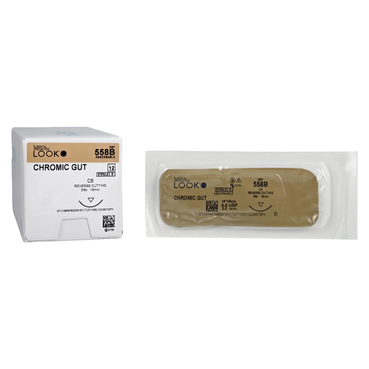 Look Chromic Gut Absorbable Suture, 4-0, 18 in, C-6 Reverse Cutting Needle, 3/8 Circle, 12/Pk, 558B thumbnail 2