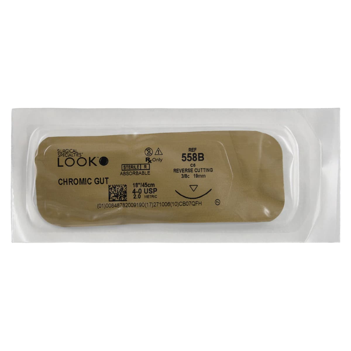 Look Chromic Gut Absorbable Suture, 4-0, 18 in, C-6 Reverse Cutting Needle, 3/8 Circle, 12/Pk, 558B thumbnail 3