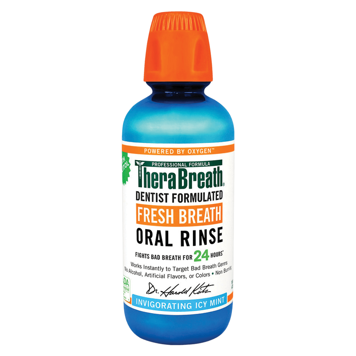 TheraBreath Icy Mint Oral Rinse, Alcohol Free, 16 oz Bottle, 3/Pack - TheraBreath Oral Rinse 16oz - Image 1