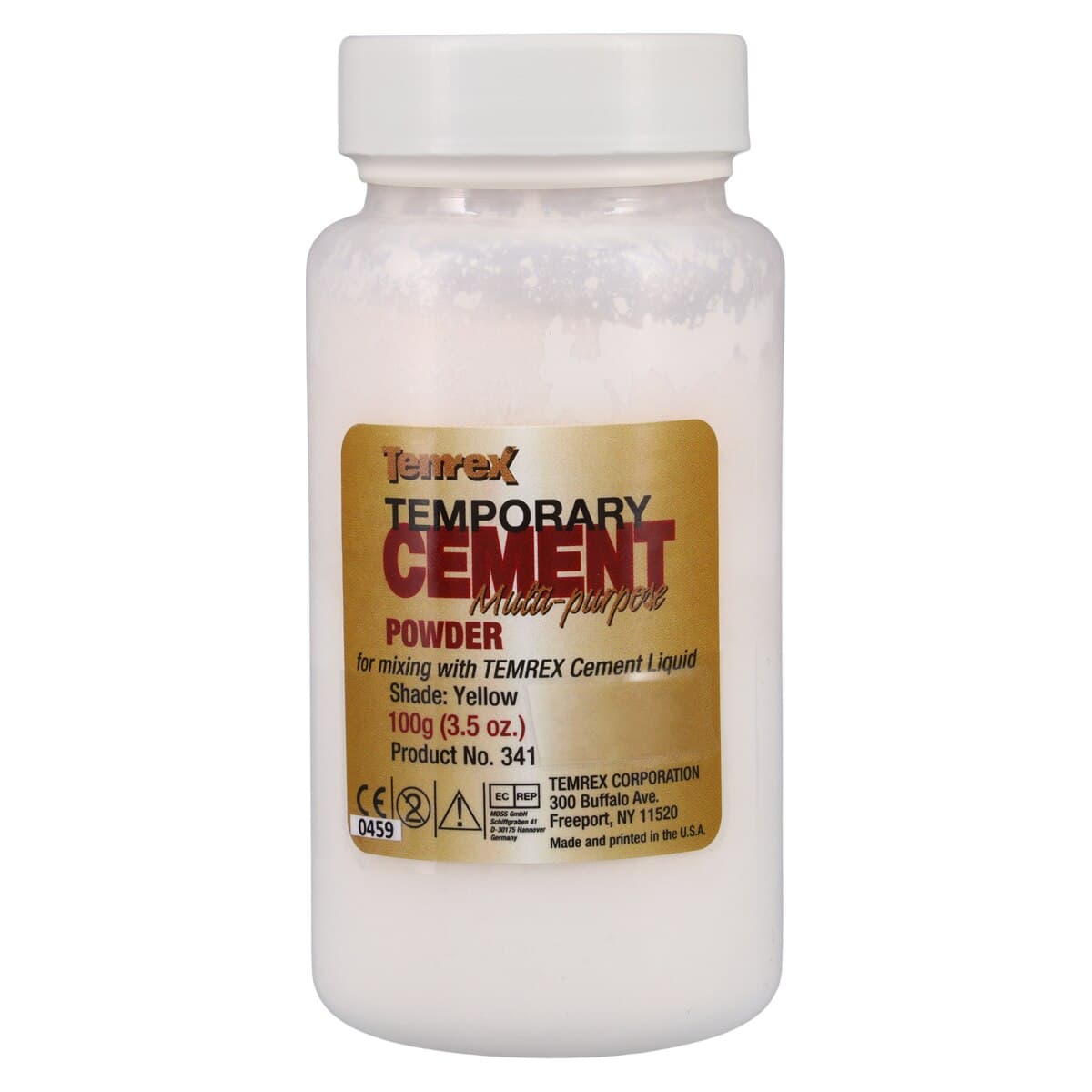 Temrex Zinc Oxide Eugenol Temporary Cement Powder, Yellow, 100 g Bottle, Refill, 341 thumbnail 2