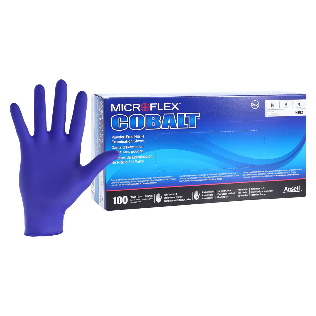 Microflex Cobalt Nitrile Exam Gloves, Powder Free, Textured, Medium, Blue, 100/Box, N192 thumbnail 2